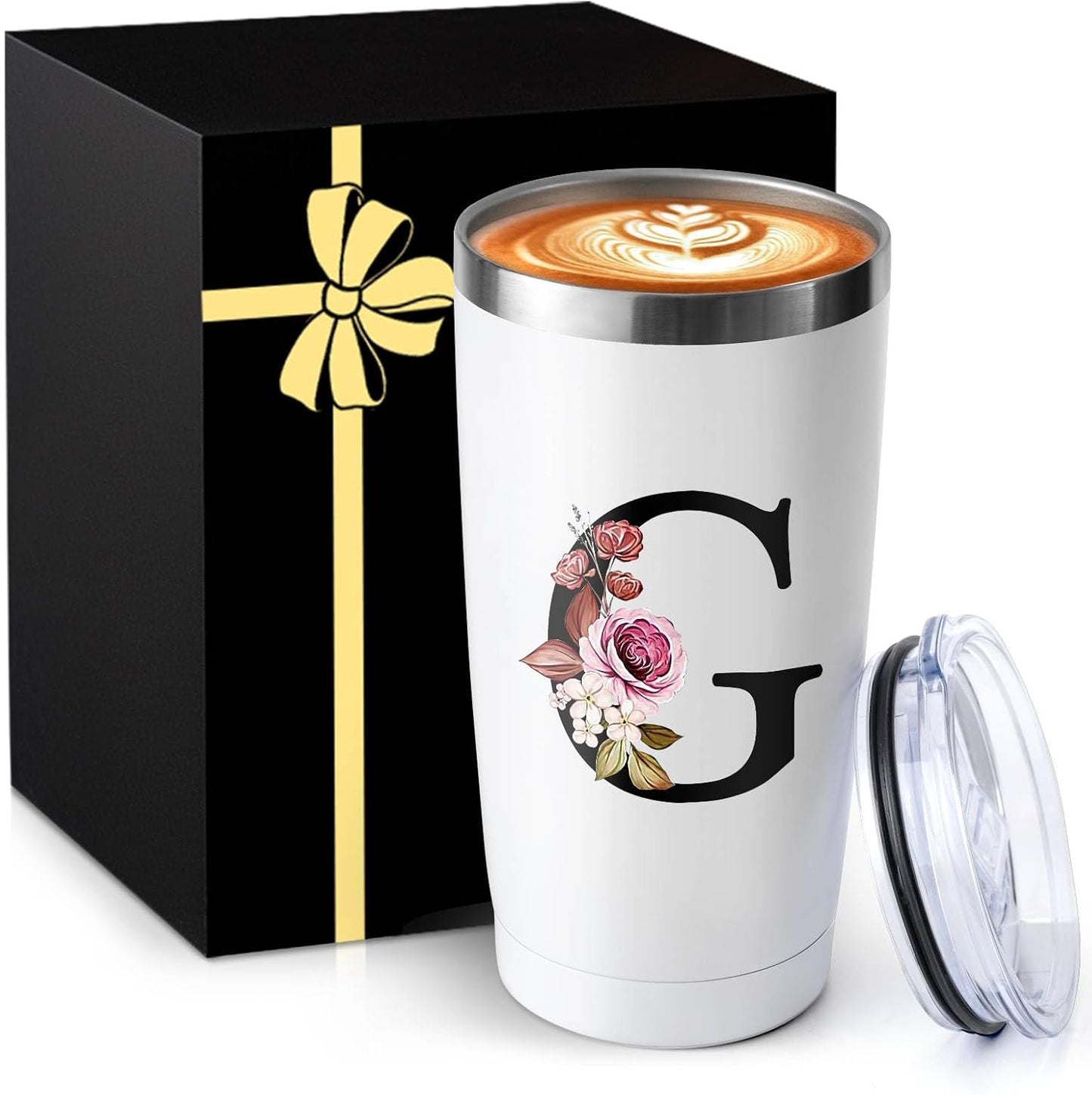 20 Oz Letter Insulated Coffee Cup with Lid Car Tumbler Travel Mug Happy Birthday Personalized Gifts Women Adult Who Have Everything Want Nothing Mom Cool Unique Special Christmas Initial Present