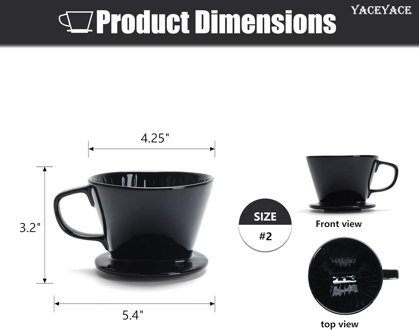 Ceramic Pour Over, Black Ceramic Pour Over Coffee Dripper, 3 Holes, Single Small Coffee Dripper for Office, Home, Travel, Camping