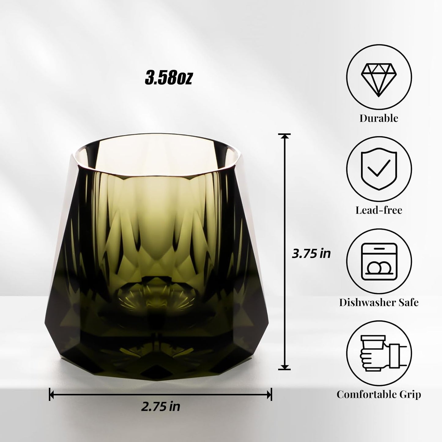 KAMMAK Crystal Whiskey Glasses Set of 2, 5.3oz Old Fashioned Glasses Stemless, Hand Blown Colored Cocktail Glasses, Engagement Gifts for Couples, Women, Men