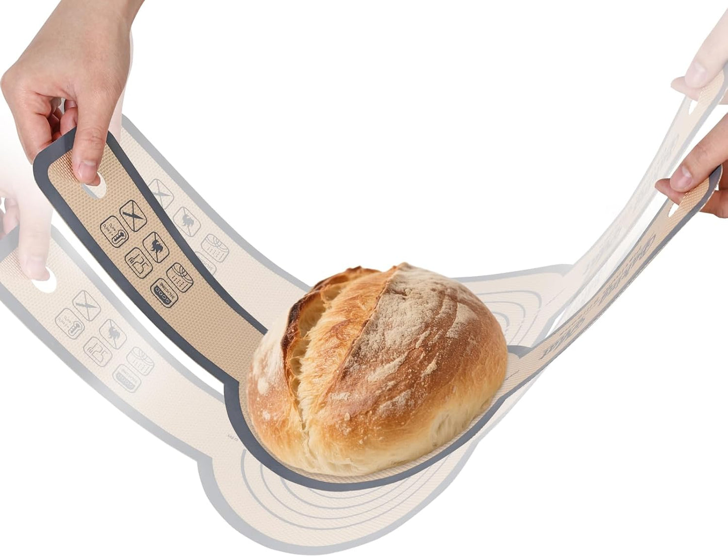 2 PCS Silicone Bread Sling with Dough Kneading Bag, Non-Stick & Easy Clean Round Reusable Silicone Baking Mat, for Dutch Oven, 500 Degrees Heat Resistant