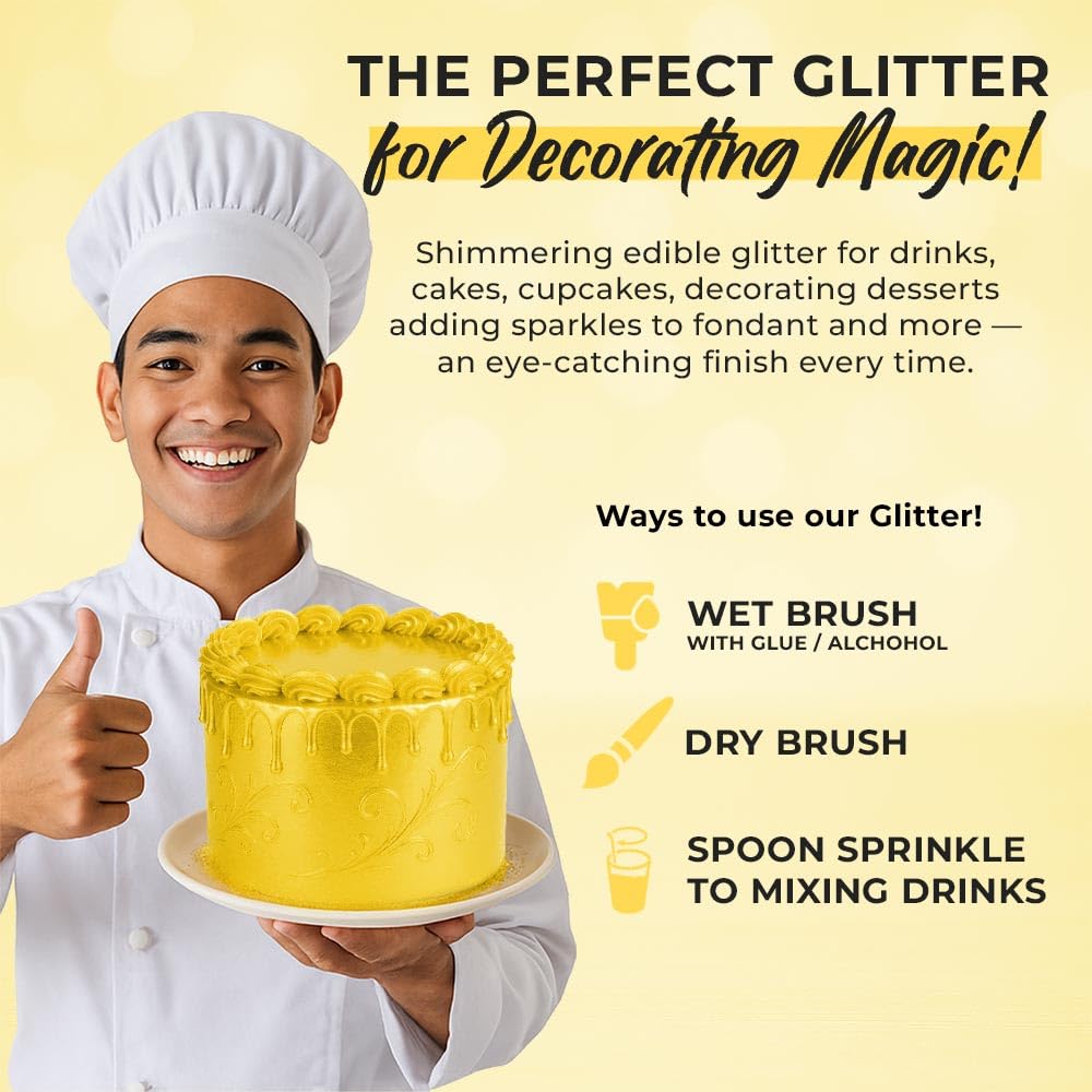 Luster Dust Edible Cake Decorations, Yellow Edible Luster Dust for Cupcake Decorations Edible Luster Dust for Drinks, Cake Drip, Yellow Fondant and Edible Paint for Cakes, Drink Glitter Edible Dust
