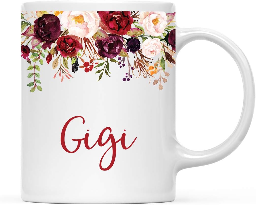 Andaz Press 11oz. Mother's Day Ceramic Coffee Tea Mug Gift, Fall Autumn Marsala Burgundy Flowers Roses Florals, Gigi, 1-Pack, Includes Gift Box, Birthday Christmas Gift Ideas