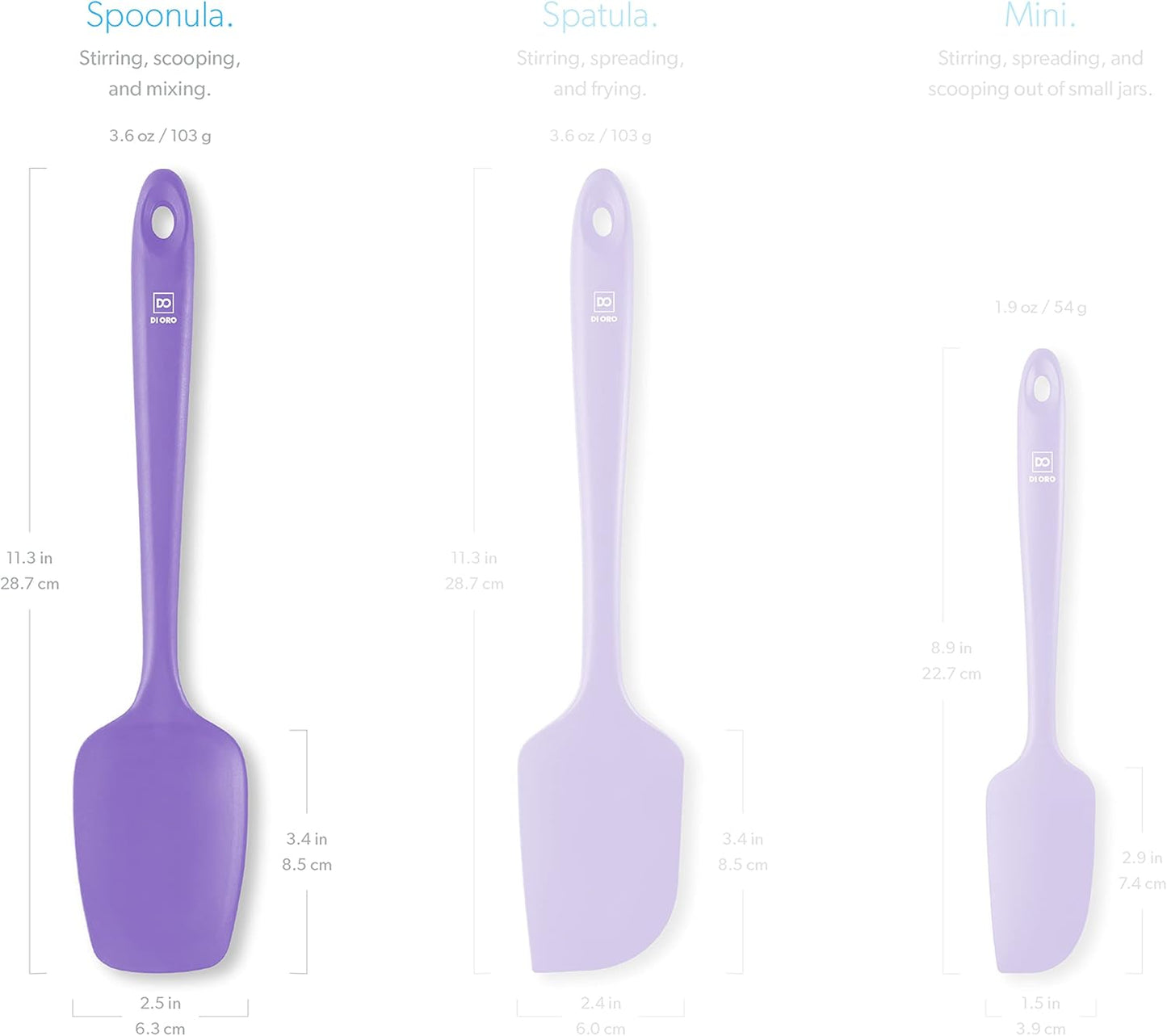 DI ORO Silicone Spoon Spatula - 600°F Heat-Resistant Large Silicone Spoonula Scraper - BPA Free Nonstick Cookware Safe Rubber Kitchen Utensil for Baking, Cooking, & Mixing - Dishwasher Safe (Lavender)