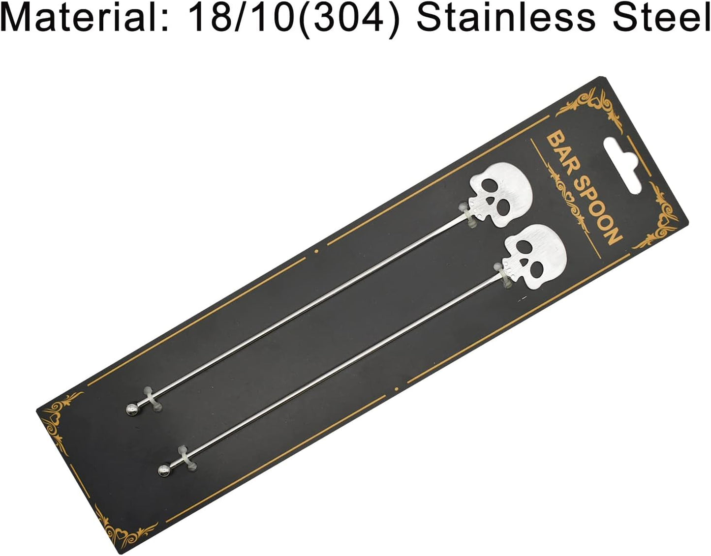 6Pcs Skull Swizzle Sticks 8.7inch Coffee Stirrers Reuseable 18/10(304) Stainless Steel Beverage Cocktail Stirrer for Bar Halloween Party Mixing Drinks