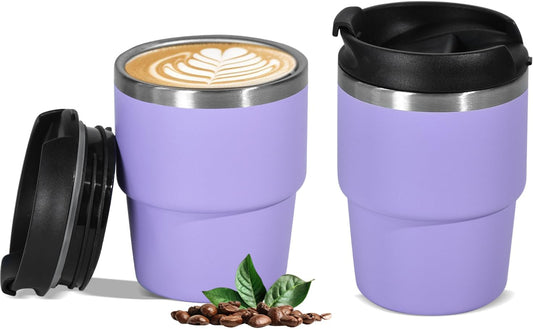 6oz Vacuum Insulated Espresso Cup Set of 2, Espresso Shot Cup for Coffee, Double Wall Stainless Steel Mini Tumbler Shot Glasses with Lid