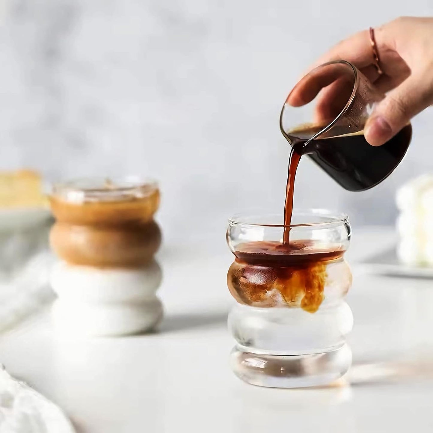 2 Pcs Drinking Glasses with Glass Straw 14oz Glassware Set,Cocktail Glasses,Iced Coffee Glasses,Beer Glasses,Ideal for Water,Soda,Tea,Gift - with Cleaning Brushe