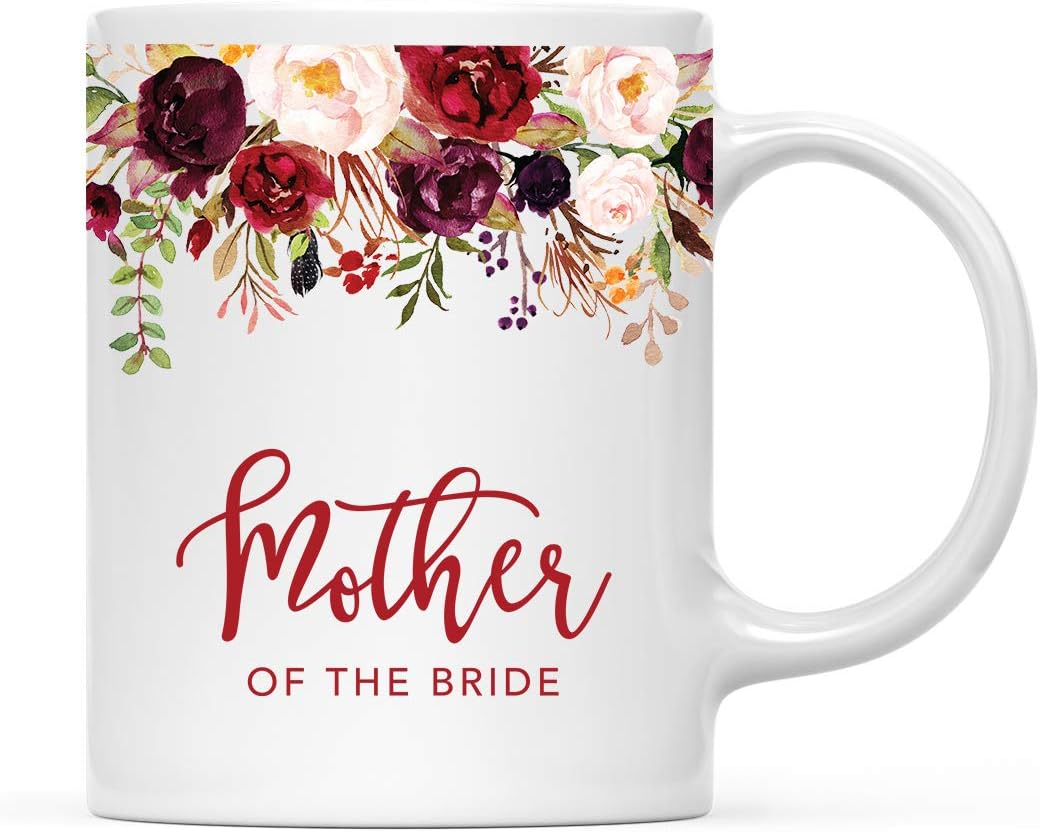 Andaz Press 11oz. Wedding Ceramic Coffee Tea Mug Gift, Fall Autumn Marsala Burgundy Flowers Roses Florals, Mother of the Bride, 1-Pack, Includes Gift Box