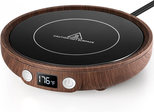 SWEETFULL Mug Warmer - Upgraded 36W Coffee Cup Warmer for Desk with 130℉-176℉ Digital Display, 2-12H Timer Auto Shut Off, Smart Electric Coffee Heating Plate, Ideal Gifts for Women Men - Wood