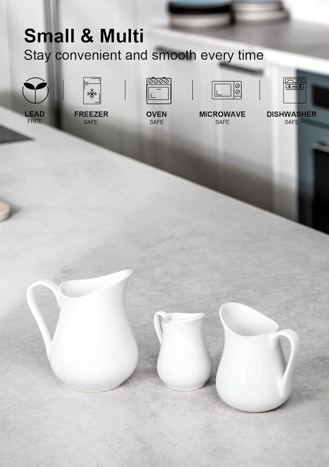 Nucookery 12 Oz Ceramic Creamer with Handle, White Coffee Milk Pitcher, Porcelain Creamer Container Holder For Sauces Salad Coffee Milk, Microwave & Freezer Safe (12-Ounce, Set/1)