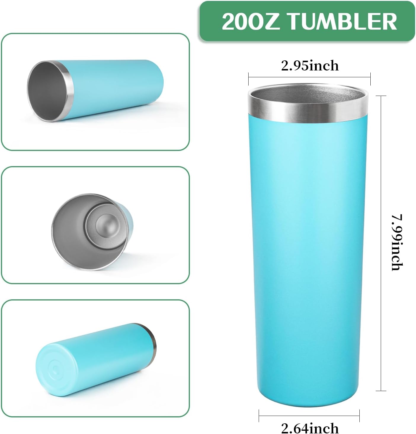 20 oz Skinny Tumbler with Lid and Straw,Stainless Steel Vacuum Insulated Tumbler Cup Double Wall Leak-proof Coffee Mug,Travel Thermal Water Tumbler for Home,Office,Outdoor (Baby blue,1)