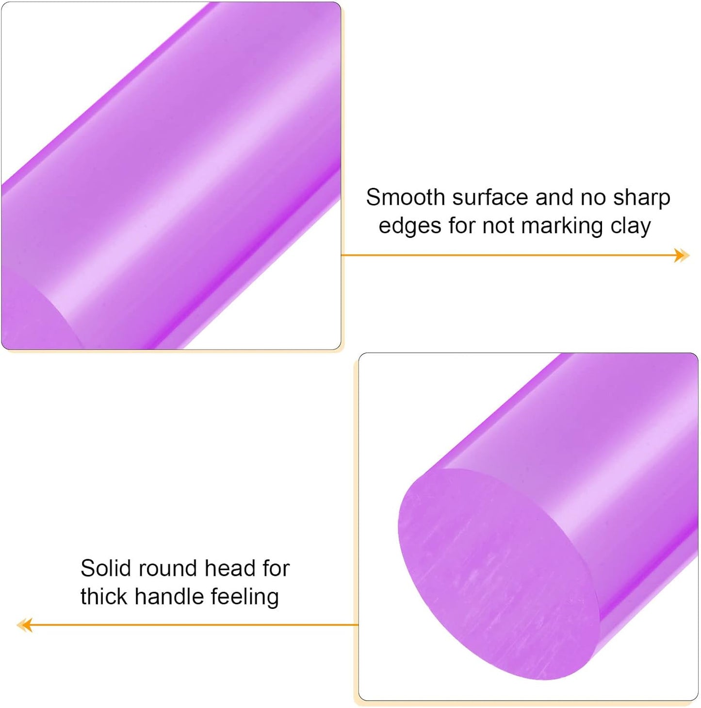 HARFINGTON Acrylic Clay Roller 8 Inch x 1 Inch Solid Non-Stick Plastic Round Tube Roller Polymer Clay Rod Fondant Rolling Pin for Shaping, Sculpting, Modeling DIY Crafts, Purple