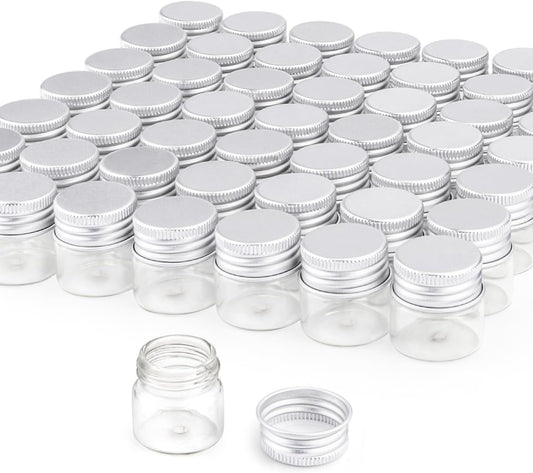 50 Pack,10ml Clear Glass Essential Oil Bottle,Empty Travel Glass Liquid Sample Vial Decorations Preservation Storage Vials Test Jars Container -1.18" W x 1.18" H