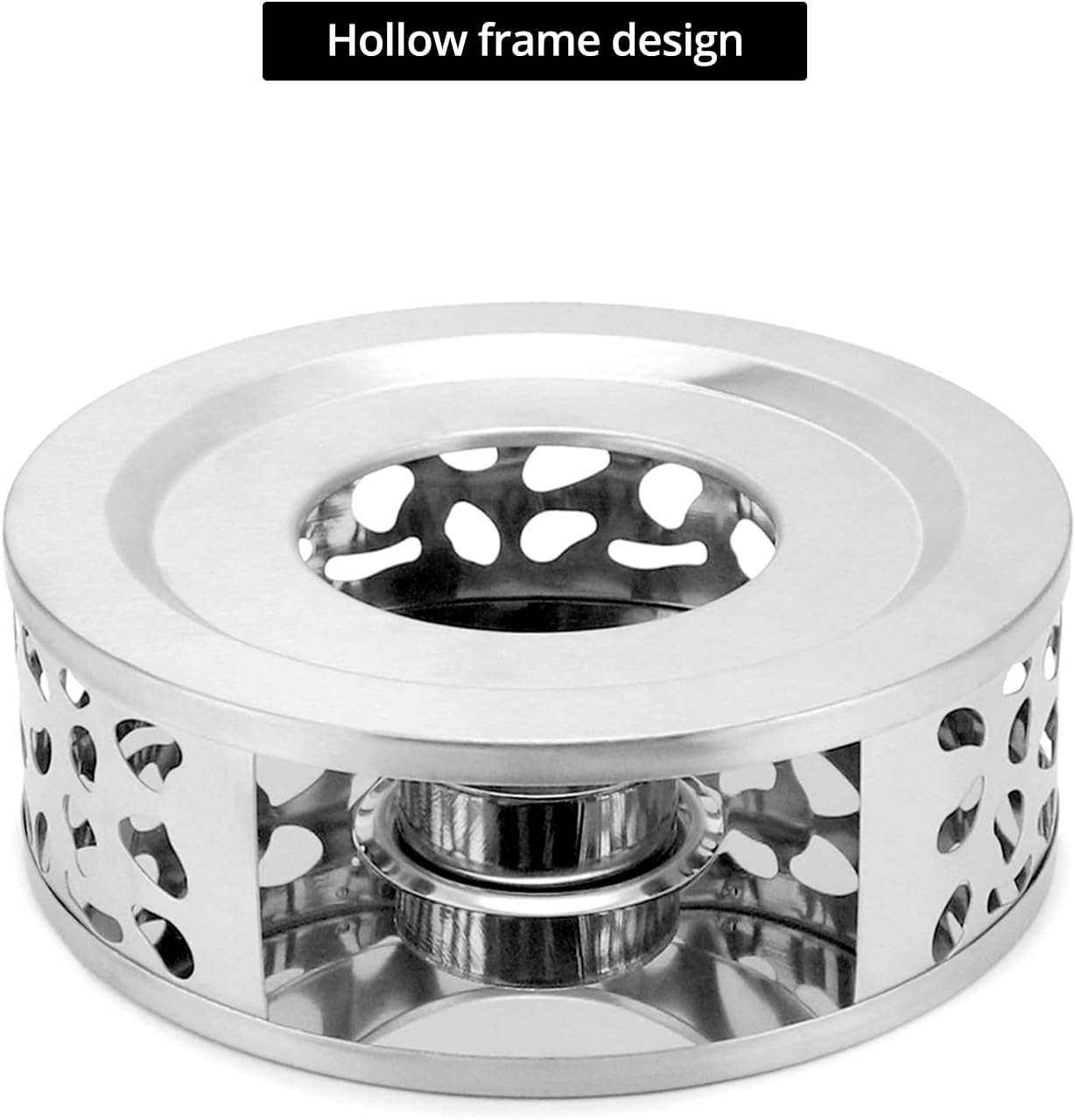 QWORK Tea Kettle Warmer, 4 Pack Brushed Stainless Steel Kettle, Hollow Frame, with Tea Candle Holder, Fits Most Teapots, Silver