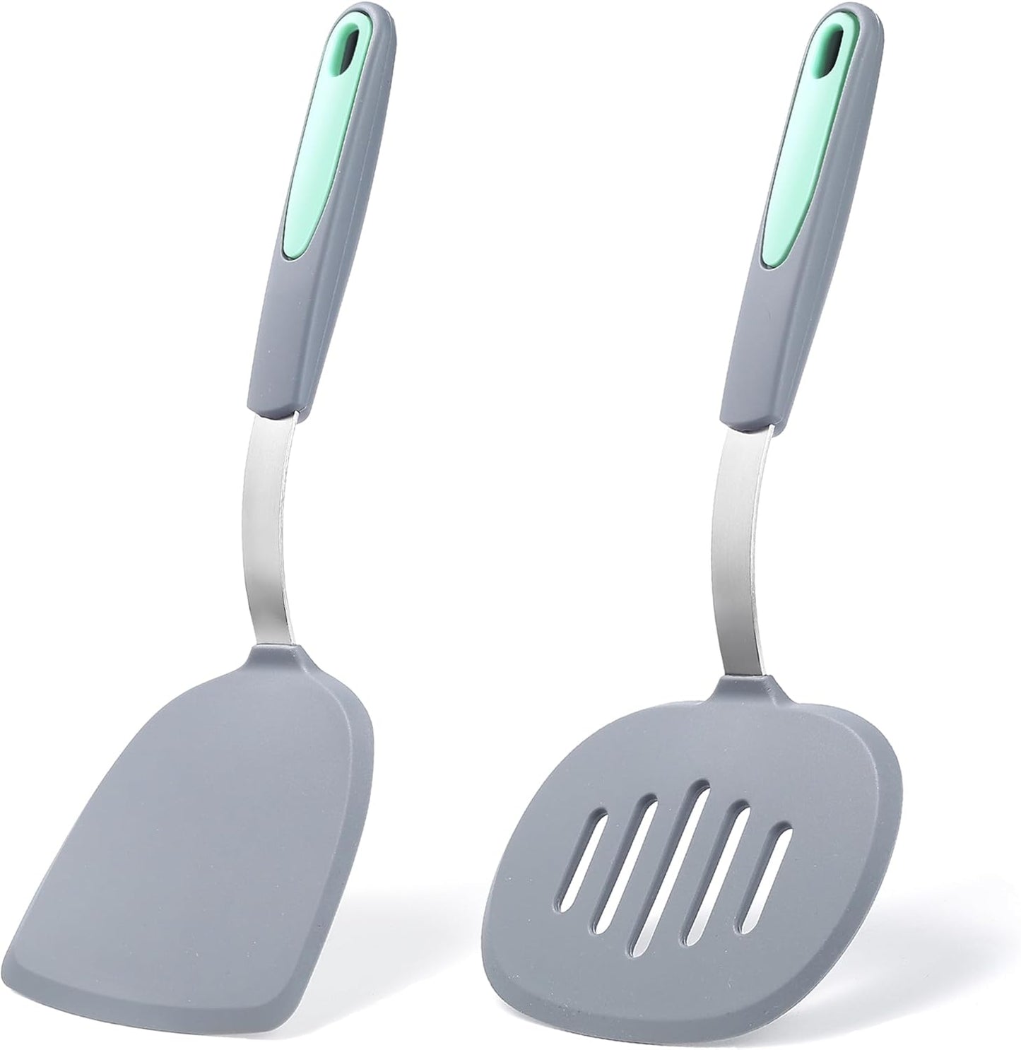 To encounter 2 Pieces Silicone Spatula set, Non-Stick Turner Spatulas, Heat Resistant Silicone Cooking Flipper for Eggs, Fish, Pancakes, Light Grey
