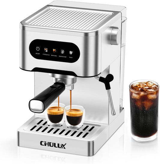 CHULUX Cold Brew Espresso Machine, 20 Bar Stainless Steel Touchscreen Cappuccino & Latte Machine with Steam Wand for Home