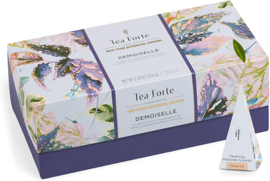 Tea Forte Demoiselle Premium Tea Presentation Box Tea Gift Sampler, 20 Count, 2 of Each Variety Individually Wrapped Handcrafted Pyramid Infuser Bags