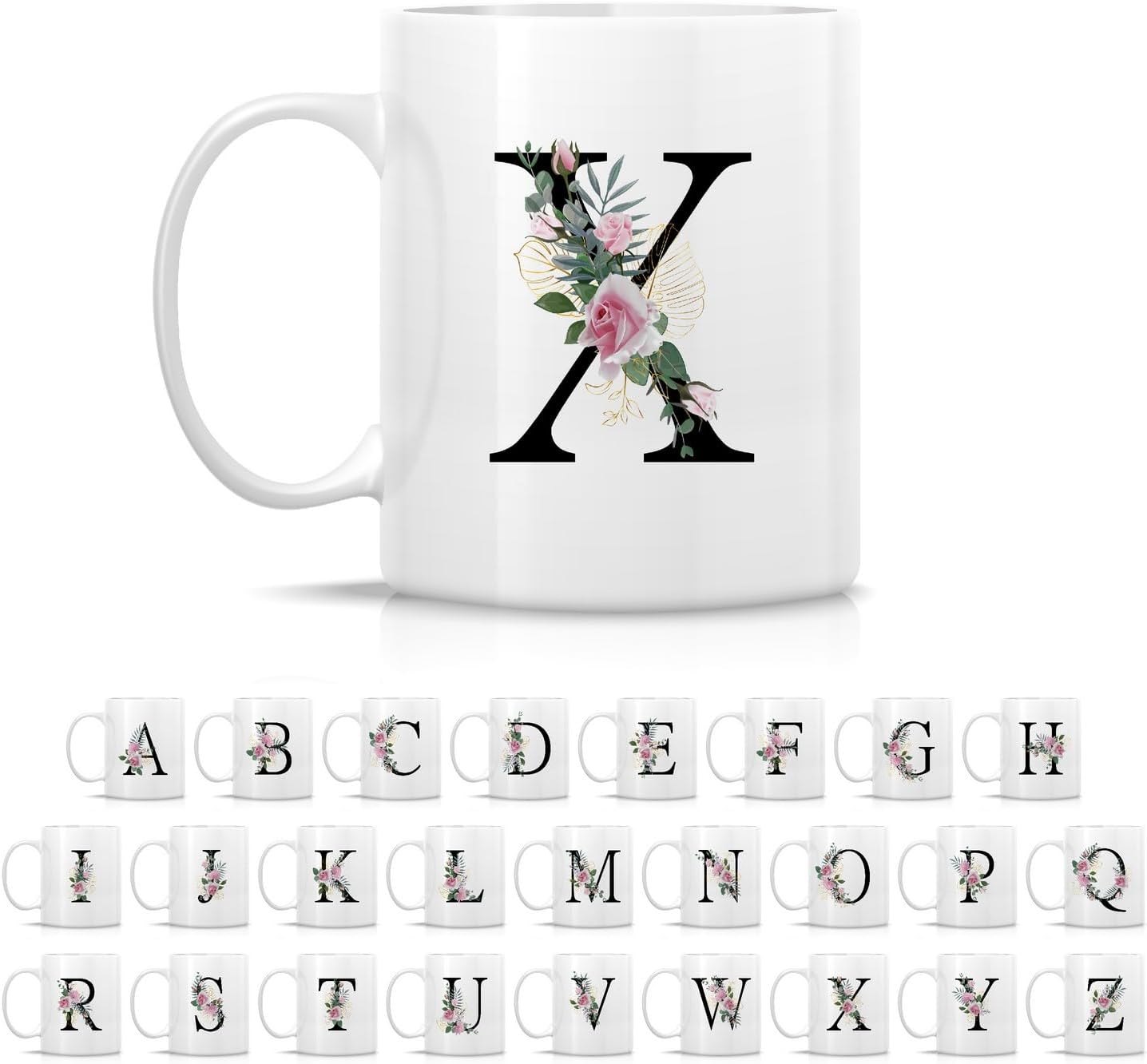 Retreez Initial A-Z Floral Botanical Bouquet Alphabet Monogrammed Monogram Mug 11 Oz Ceramic Tea Coffee Mugs - Appreciation Thank You Wedding Birthday Gifts for her friend coworker sister - X Initial
