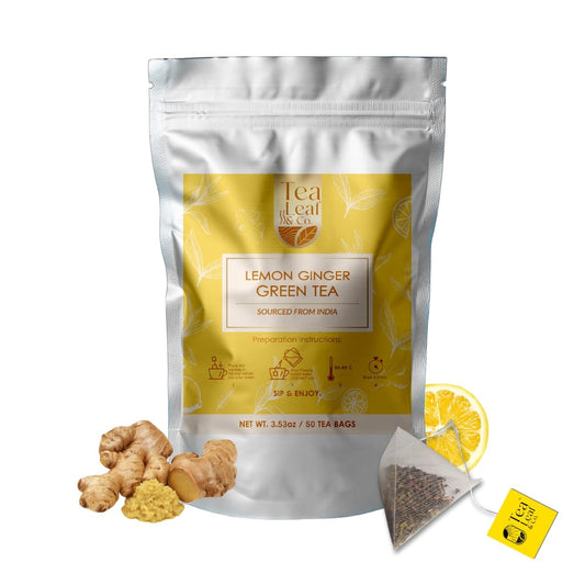 Lemon Ginger Green Tea Bags (50 Count), Green Tea with Orange Peel, Black Pepper & Mint Extract, Caffeinated, Real and Natural Green Tea, Blended with Fresh Herbs and Spices, Gluten Free