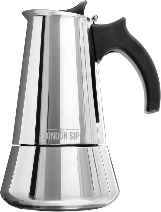 London Sip Stainless Steel Stovetop Espresso Maker Moka Pot Italian Coffee Percolator, Silver, Small (5.07 oz)