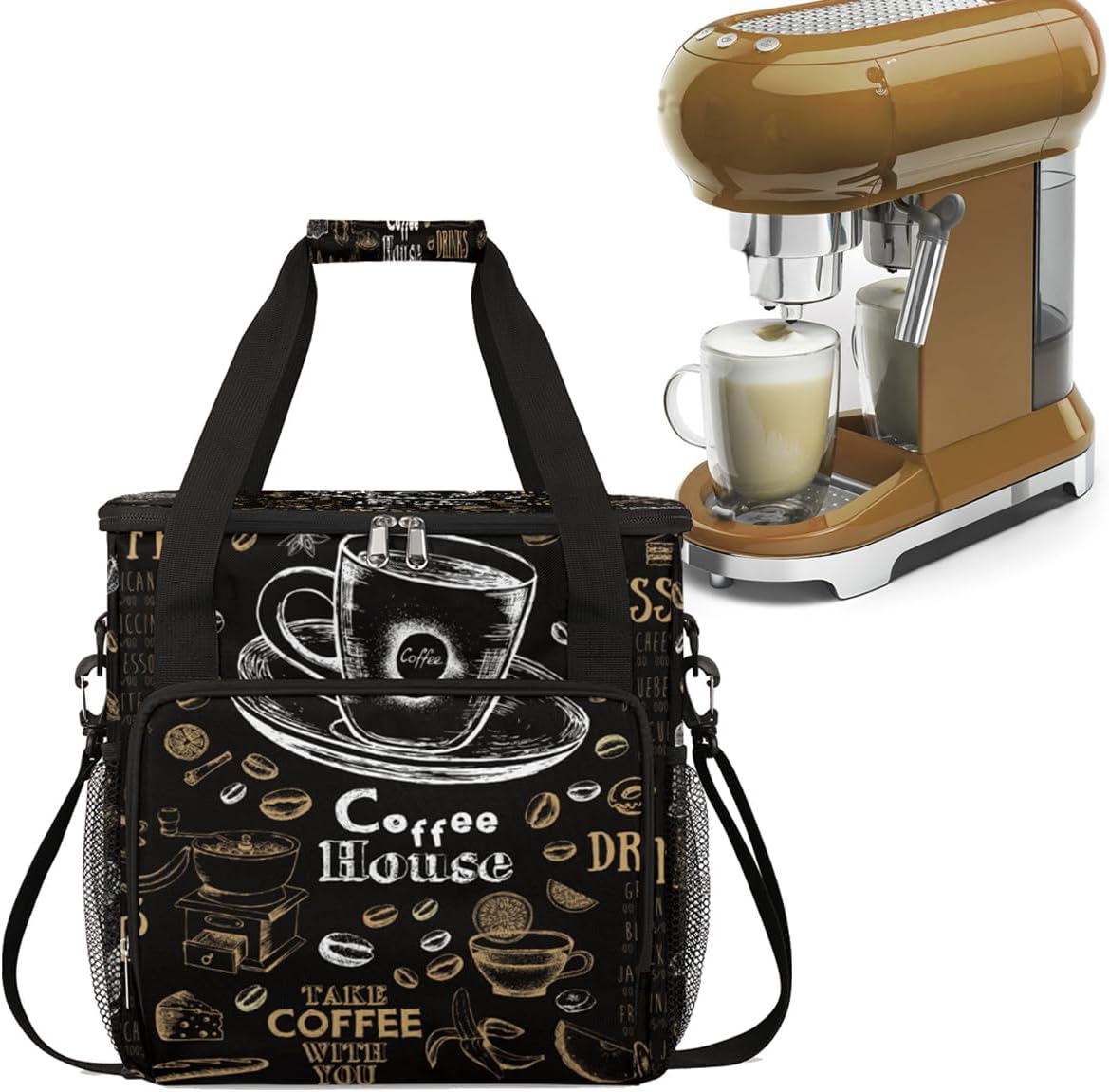 cfpolar Coffee Maker Storage Bag, Waterproof Travel Carrying Storage Tote Bag Organizer Case, Compatible with K-Mini or K-Mini Plus, And Suitable for Other Accessories， With Pockets for K-Cup Pods