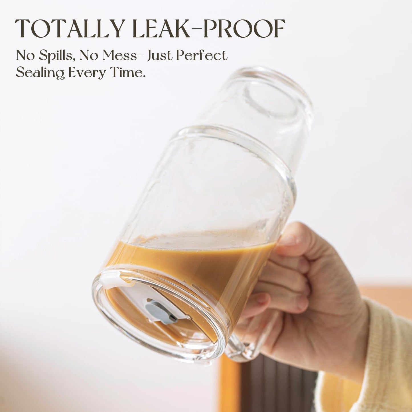 KEMORELA Glass Cups with Lids and Straws 2PCS, 24oz Clear Tumblers with Handle, Reusable Drinking Glasses for Iced Coffee, Tea, Water, Leak Proof Lid, Dishwasher Safe