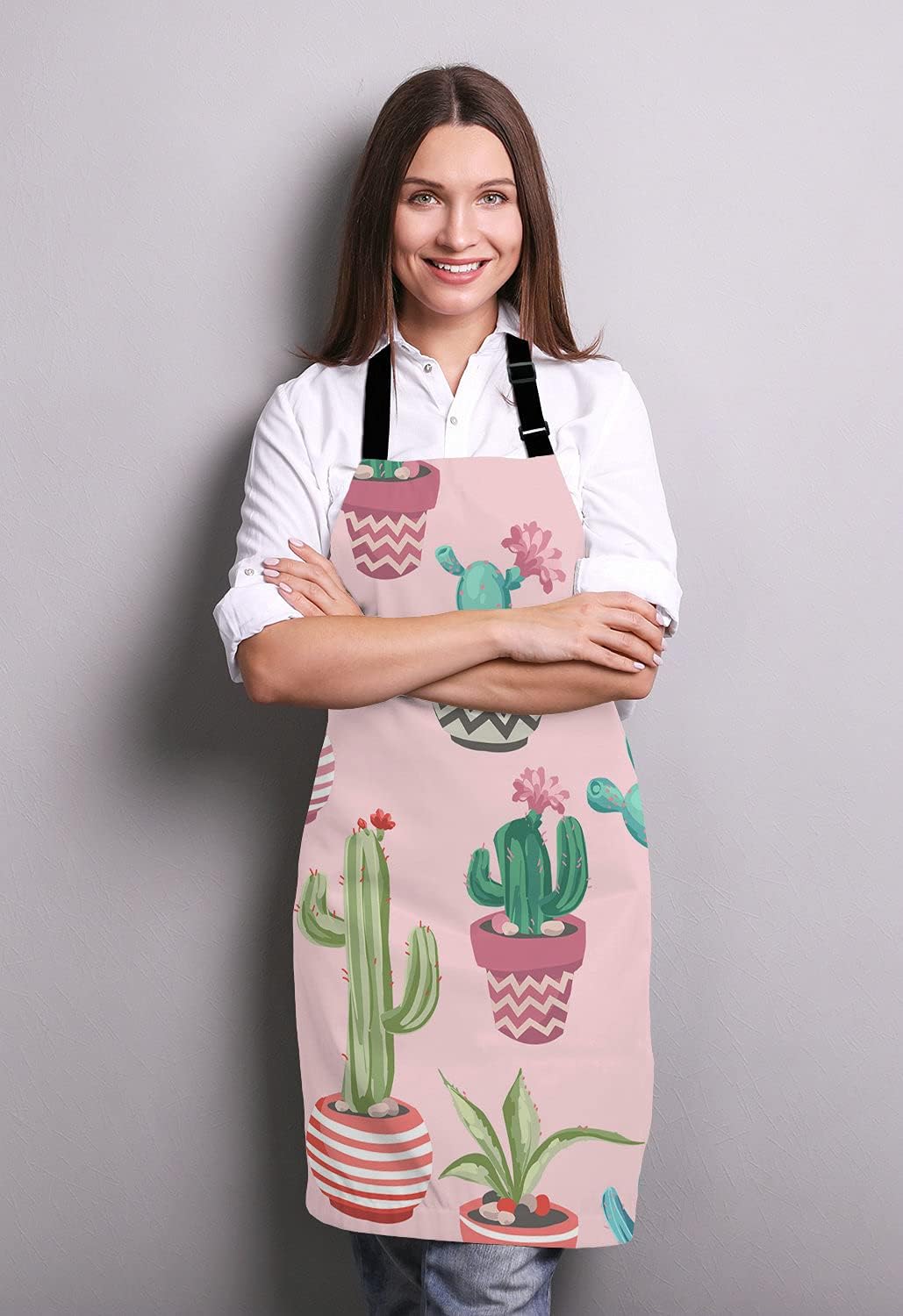 Cactus Bib Apron with Adjustable Neck for Men Women,Suitable for Home Kitchen Cooking Waitress Chef Grill Bistro Baking Apron