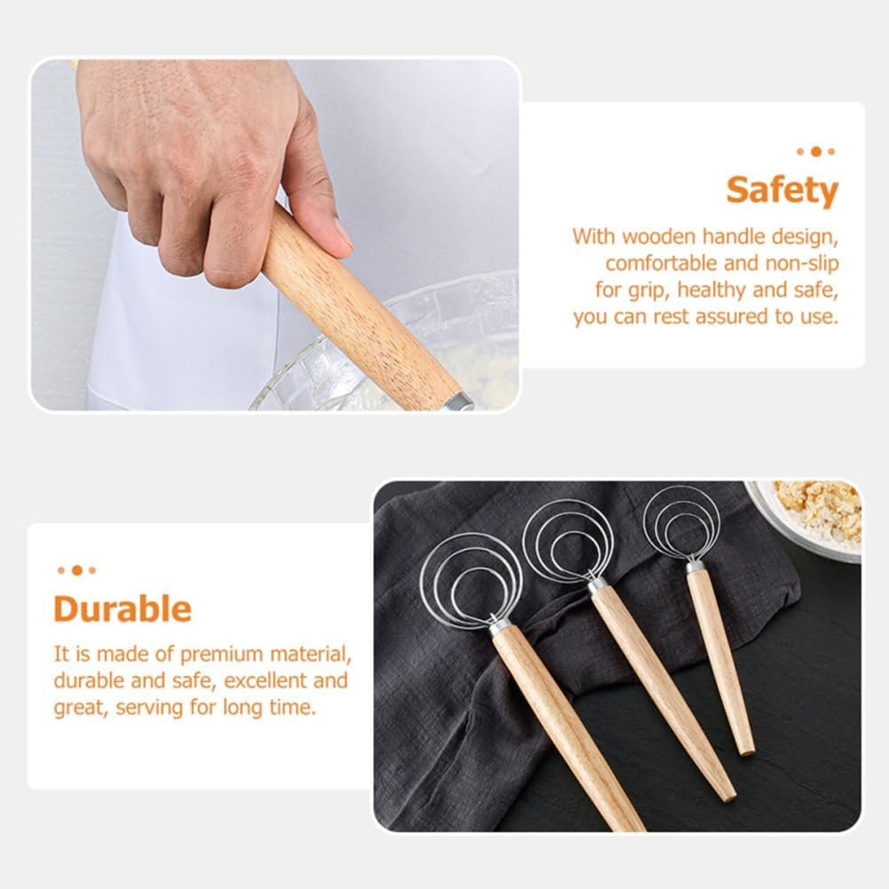 Danish Dough Whisk with Dough Scraper 10" Dutch Bread Whisk Bread Mixer Stainless Steel Dutch Bread Dough Whisk with Wooden Handle Dutch Whisk Baking Tools for Sourdough, Pizza, Pastry, Cake