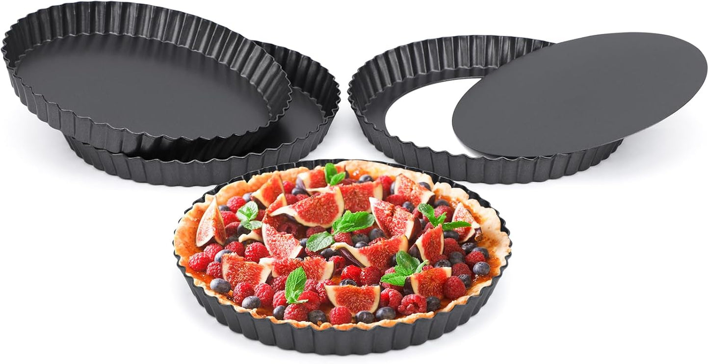 Beasea Tart Pan 8 Inch, 4pcs Mini Small Tart Pans with Removable Bottom Nonstick Carbon Steel Quiche Pie Pans for Oven Baking