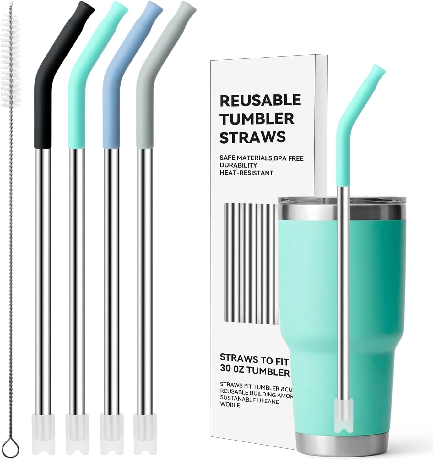 Stainless Steel Straws for 30 oz YETI Tumbler, 4 Pcs Metal Straws Reusable with Silicone Tip for 30 oz 35 oz YETI Cup(Color 1)