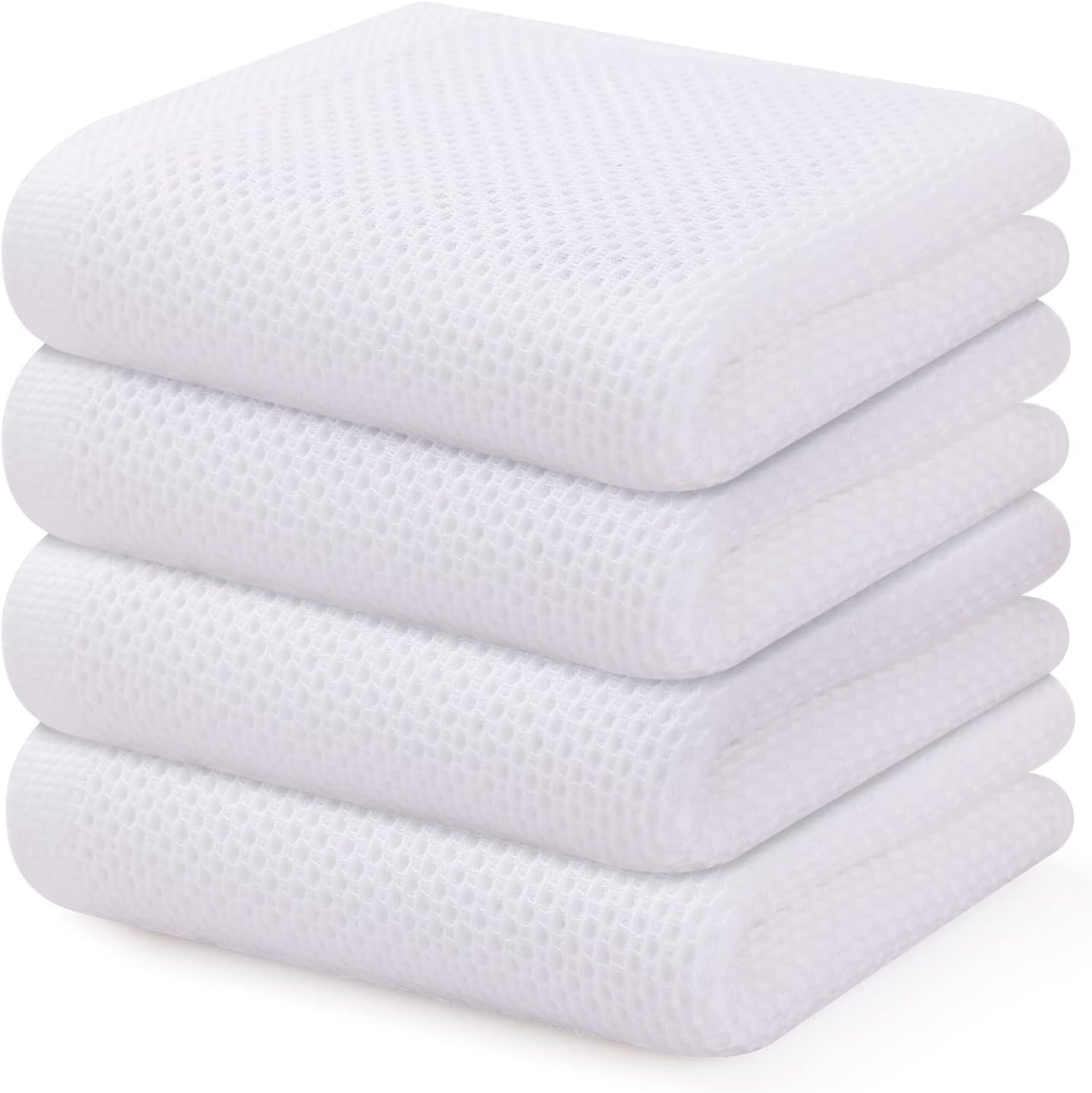 Kitinjoy 100% Cotton Waffle Weave Kitchen Towels, 4-Pack Super Soft and Absorbent Dish Towels for Drying Dishes, Kitchen Hand Towels, 13 in x 28 in, White