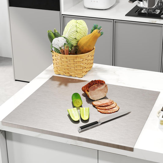 Nisorpa 304 Stainless Steel Cutting Board with Lip, Large Chopping Board for Kitchen with Rolling Pin, Cutting Boards for Chopping Meat, Vegetables, Fruits, Cheese, Bread, 35.4"Lx19.7"W
