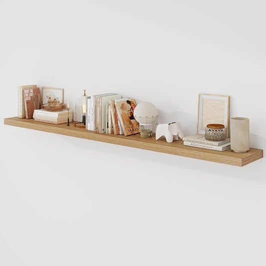 72 Inch Floating Shelves, 9.3" Deep Floating Shelf Wall Mounted, 72" Wall Shelves, Rustic Deep Bookshelf, Large Display Shelves & Storage Shelves for Bedroom, Living Room, Light Brown, Set of 1