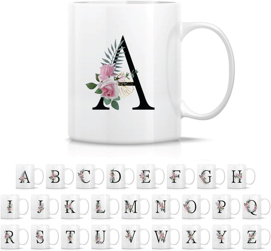 Retreez Initial A-Z Floral Botanical Bouquet Alphabet Monogrammed Monogram Mug 11 Oz Ceramic Tea Coffee Mugs - Appreciation Thank You Wedding Birthday Gifts for her friend coworker sister - A Initial