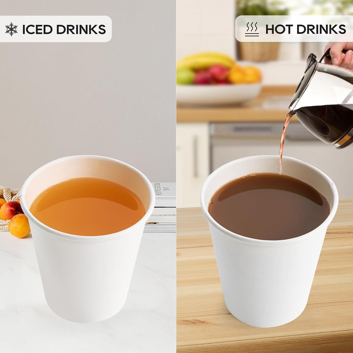 JOLLY PARTY [100 Pack] 10 oz Paper Coffee Cups, Disposable Paper Coffee Cup with Lids, Hot/Cold Beverage Drinking Cup for Water, Juice or Tea, Suitable for Home, Shops and Cafes