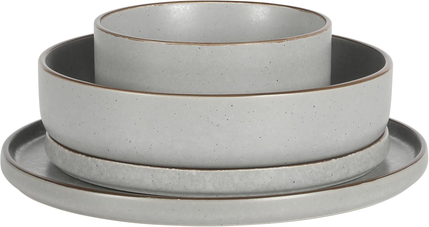 Gibson Elite Gelston Stoneware Matte Reactive Glaze 16 Piece (Service for 4) Plates and Bowl Dinnerware Set - Grey