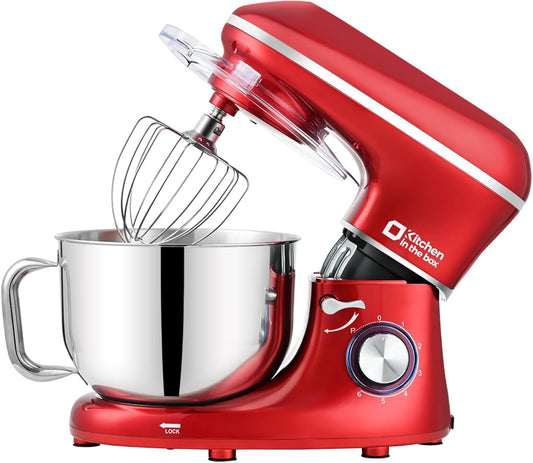 Kitchen in the box Stand Mixer, 6.5QT 660W Kitchen Electric Mixer, 6-Speed Tilt-Head Food Mixer with Dough Hook, Wire Whip, Beater, Dishwasher Safe (Red)