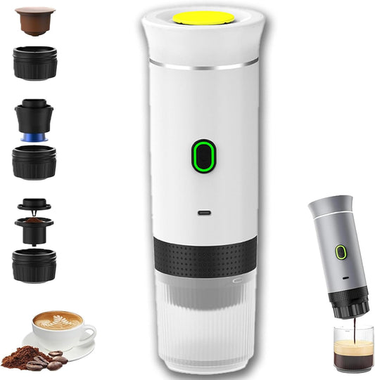 Esprova Portable Espresso Machine, Portable Electric Coffee Maker for Travel Camping, 3-in-1 Self-Heating Espresso Maker, Compatible with Ground Coffee and Capsules, Compact Lightweight (White)