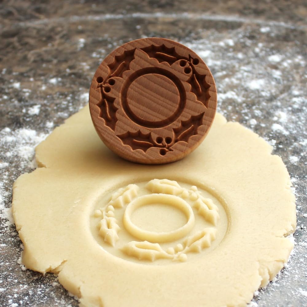 Wood Cookie Stamp, 2.5 Inch (Holly Jolly CS-099)