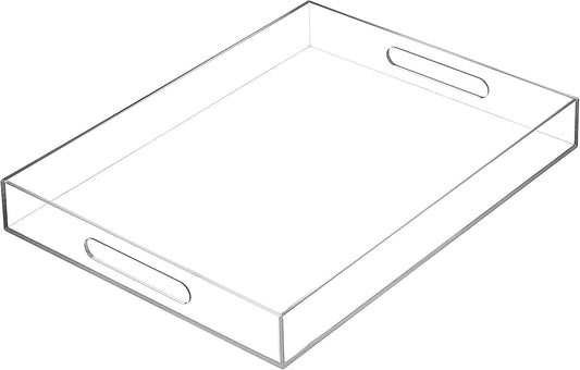 Clear Sturdy Acrylic Serving Tray with Handles-10x15Inch-Serving Coffee,Appetizer,Breakfast,Butler-Kitchen Countertop Tray-Makeup Drawer Organizer-Vanity Table,Ottoman Tray-Decorative Tray