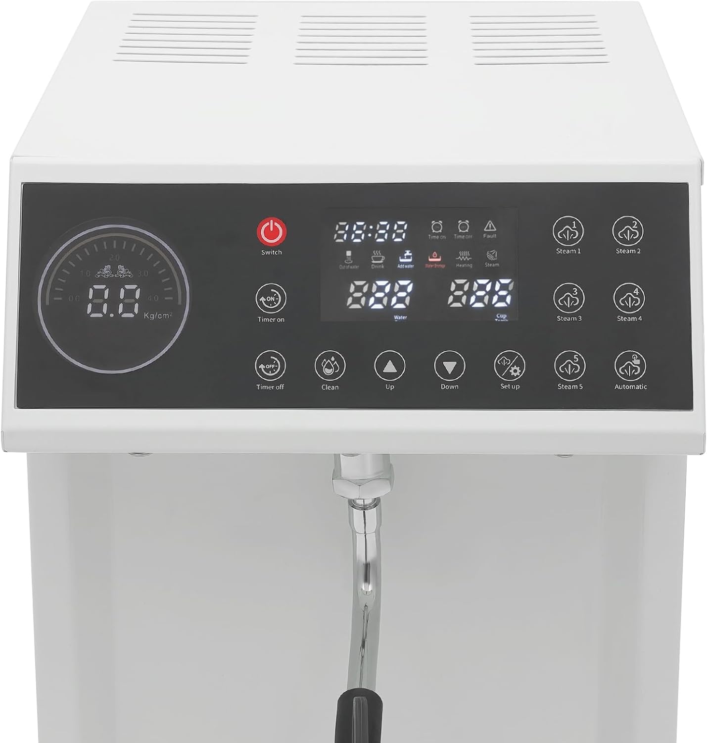 8L/2.11gal Commercial Steam Milk Frother, 3000W 5-Gear Fast Heating Milk Steamer Machine Electric Steam Milk Frothing Machine Espresso Coffee Milk Foam Machine for Bar Cafe