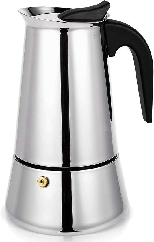 Moka Pot, 9 Cups (15.9 oz) Stovetop Espresso Maker, 304 Stainless Steel Moka Pot, Induction Compatible, Silver