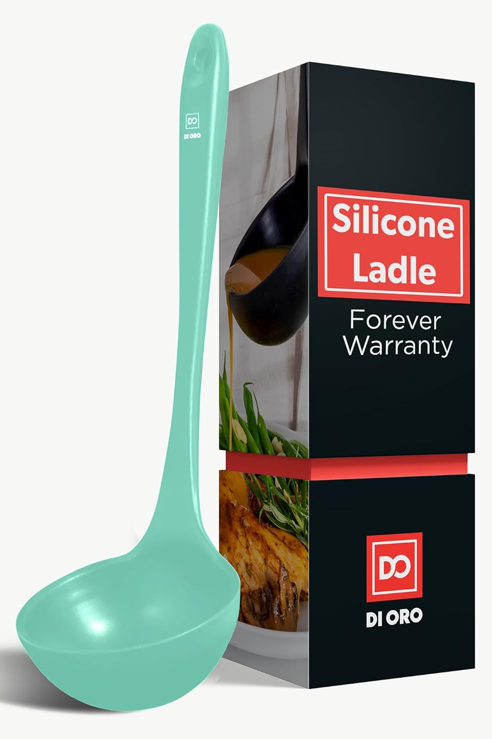 DI ORO Silicone Ladle – Soup Ladle for Cooking & Serving Heat-Resistant - Large Kitchen Soup Ladle Nonstick Cookware Safe - Soup Serving Spoon with Wide Bowl - Silicone Utensil Dishwasher Safe (Mint)