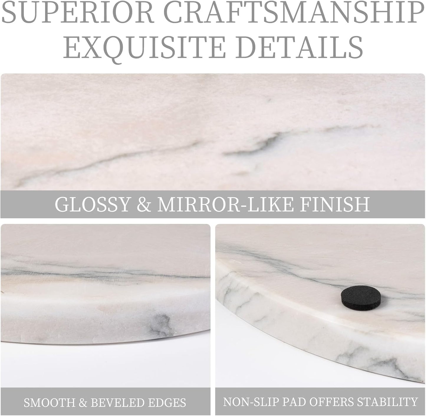 Koville Brazilian Natural Marble Cutting Board for Kitchen, 11inch Round Hand Crafted Marble Slab for Cheese, Charcuterie, Pastry Board - Wedding Gift, House Warming Gift(White Macaubas)