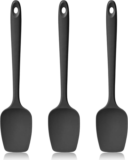 600ºF Heat Resistant Spatulas, High Heat Food Safe Semless Kitchen Silicone Spoon Spoonula Scraper Set for Cooking Baking Mixing Scraping Stirring Nonstick Cookware Pan Bowl (3Pcs,Black)