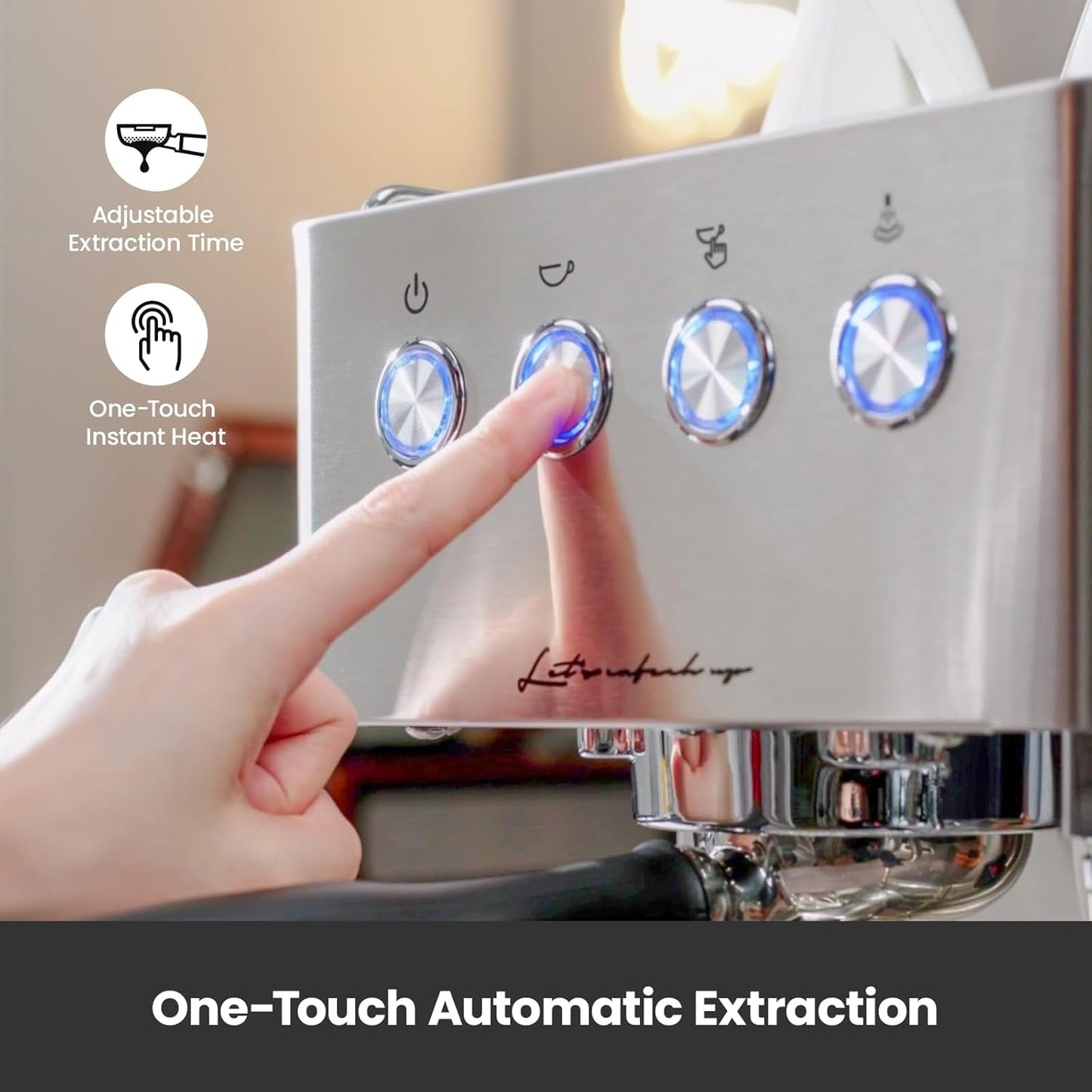 Gemilai Espresso Machine, Espresso Maker with Milk Frother Steam Wand & 57OZ Water Tank for Latte Macchiato Cappuccino, Brushed Stainless Steel G3005E