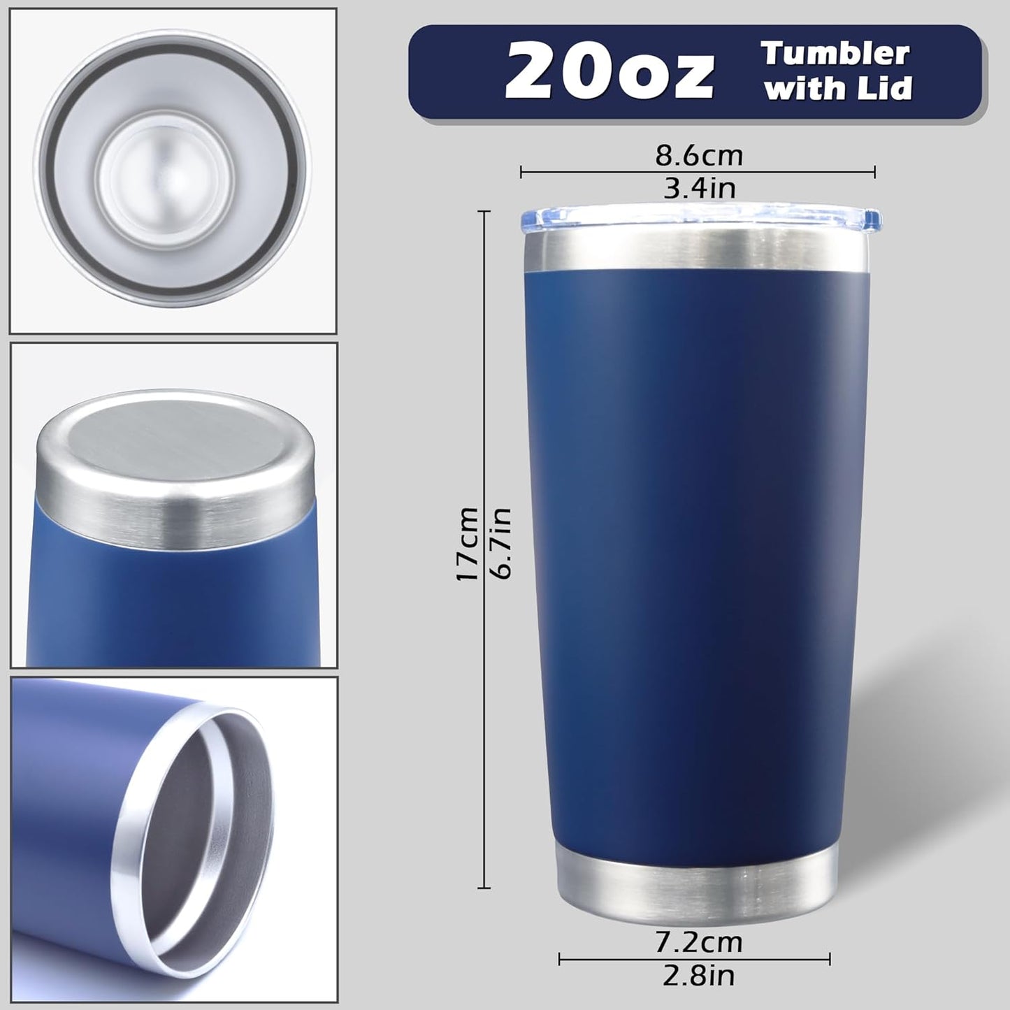 20oz Tumbler Bulk Stainless Steel Tumblers with Lid Vacuum Insulated Double Wall Travel Coffee Mug Powder Coated Tumbler Cup for Hot and Cold Drinks(Navy Blue, 12 pack)
