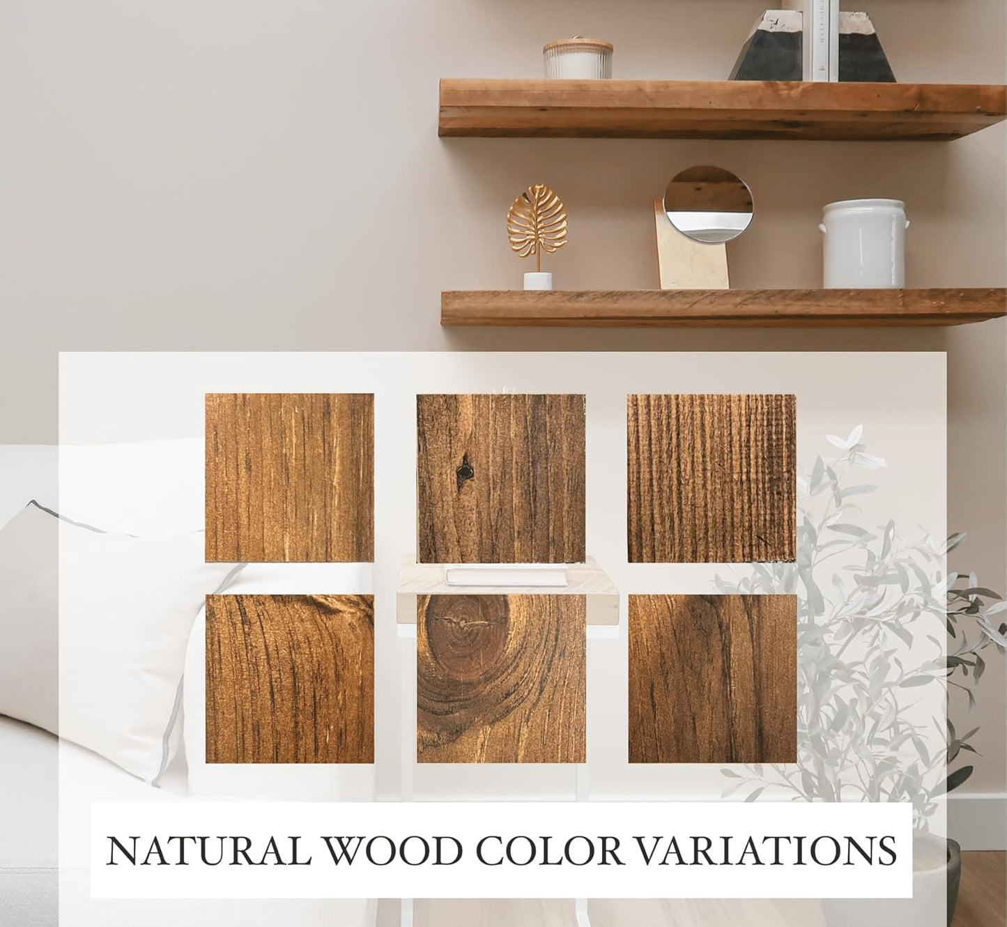 URBANDI, Rustic Floating Shelves, Set of 2, Hidden Bracket, Solid Wood, Heavy Duty, Wall Mounted Shelves, (Provincial, 12Wx6D)