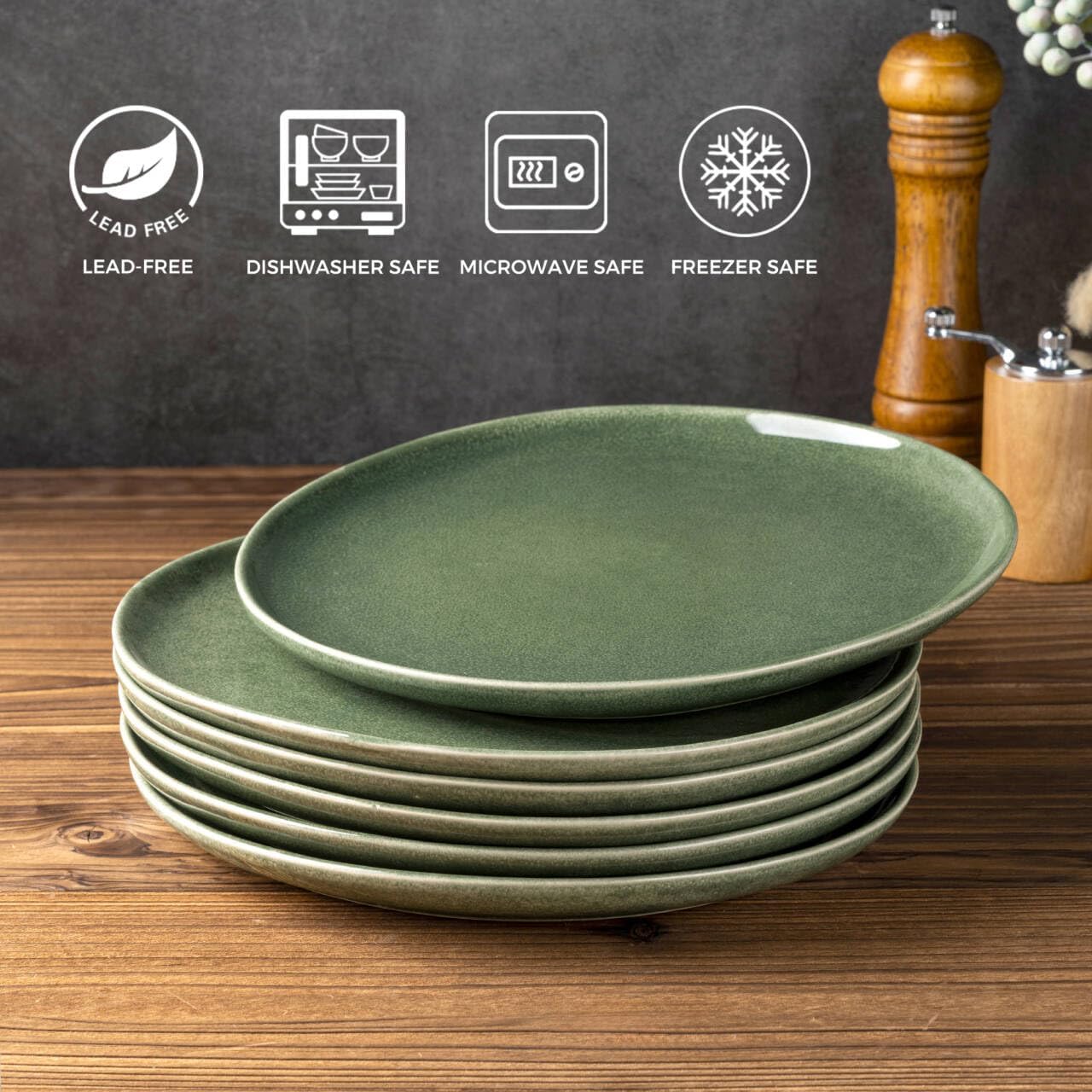 AmorArc Ceramic Dinner Plates Set of 6, 10.5 Inch Handmade Reactive Glaze Stoneware Plates, Rustic Shape Dinnerware Dish Set for Kitchen, Microwave & Dishwasher Safe, Scratch Resistant