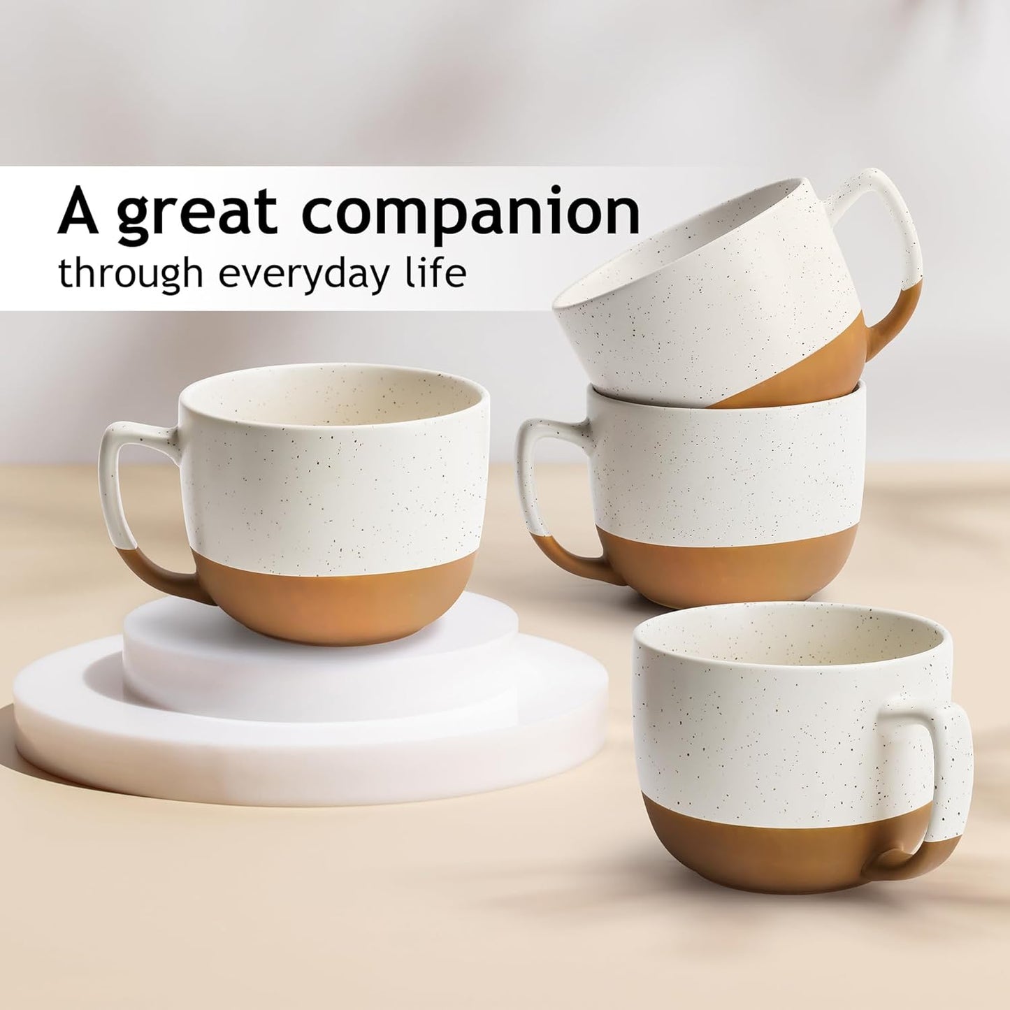 MIAMIO – 15 Ounce, Set of 4 Ceramic Latte Mug – Elegant Modern Coffee Mug Set for Cafe, Latte, Tea, Hot Cocoa - Drinks Dishwasher & Microwave Safe – Aura Collection (Creamy Cocoa, Coffee Mug(4x))