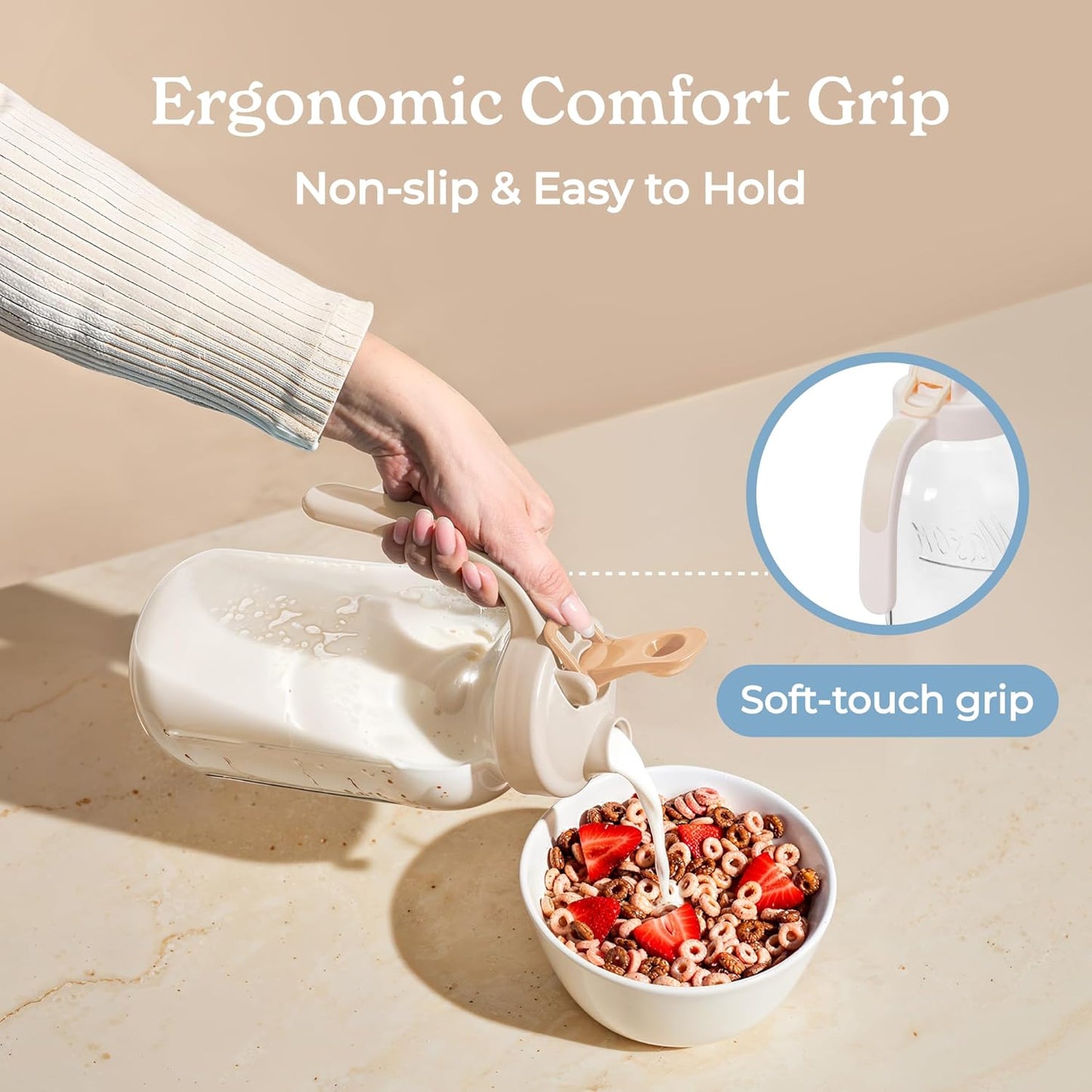 SMIRLY 64 oz Mason Jar Pitcher,Glass Pitcher with Wide Mouth,Water Jug with Double Leak Proof Lid for Iced Coffee,Hot Water,Breast Milk